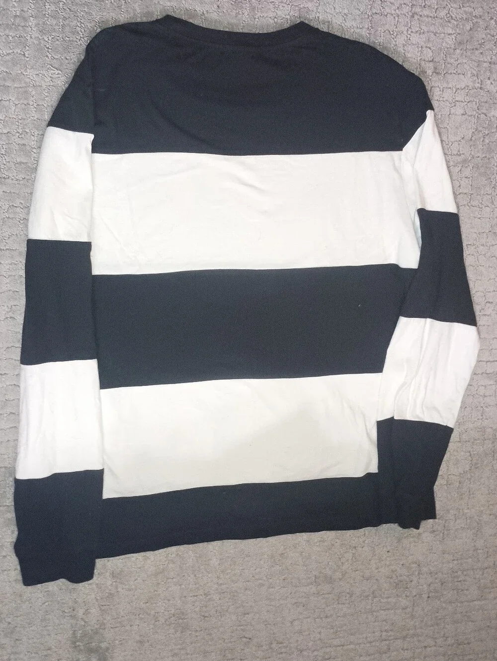 True Religion Black and White Striped Logo Long Sleeve Tee